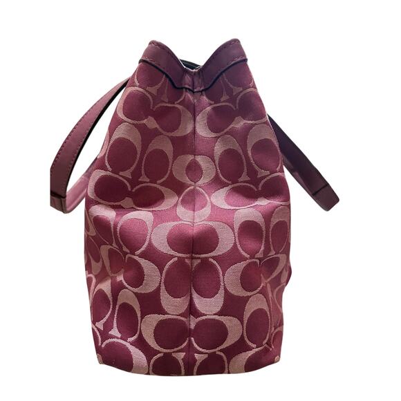 Coach Purple Signature Shoulder Bag Canvas with Leather Trim - Picture 3 of 10